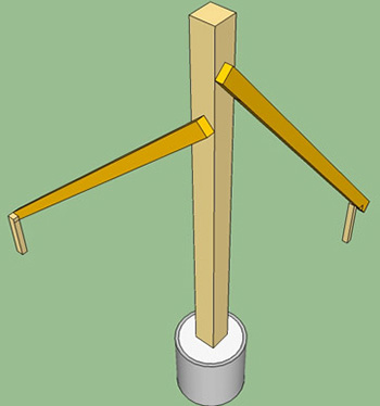 Крепление вертикального стеллажа подкосами, которое следует разместить снаружи перголы
